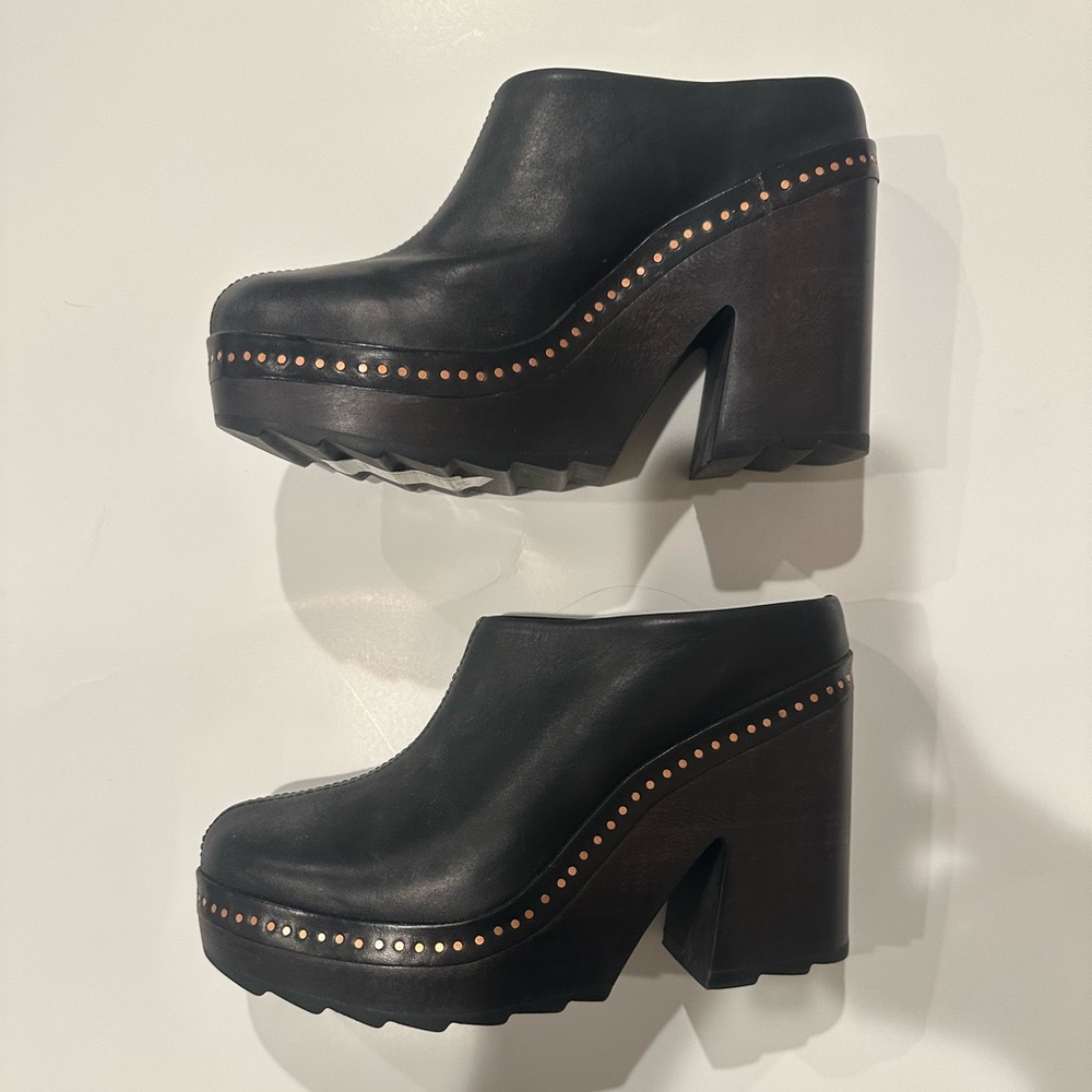 Rag & Bone Esme Platform Clogs Black Leather Studded